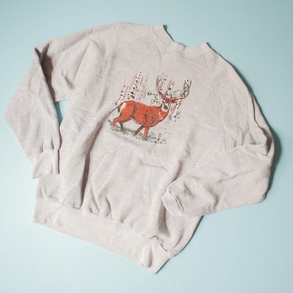 Vintage 90s Deer Buck Heather Gray Crewneck Sweatshirt Unisex XLarge Made in USA
